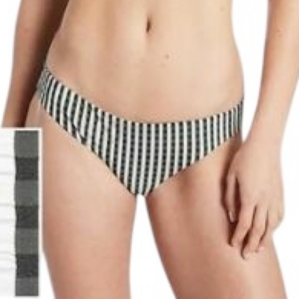 ATHLETA black white Seersucker medium bikini swim bottoms size L NWT